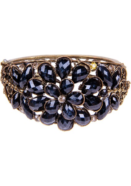 Siyah Taşlı Döküm Metal Kelepçe Model Kadın Bilezik 2811-2816