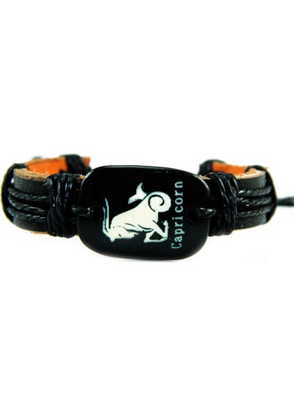 Oğlak Burcu Figür Deri Ip Detaylı Unisex Bileklik 851-1000