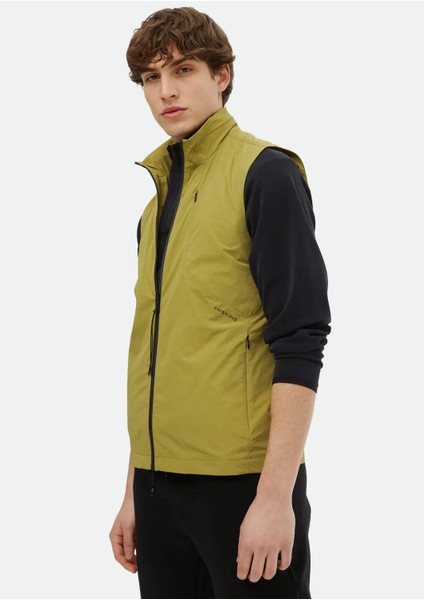 Yağ Yeşili Regular Fit Dik Yaka Denim Dokuma Spor Yelek