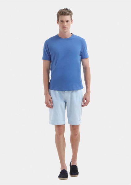 Mavi Düz Bisiklet Yaka %100 Pamuk T-Shirt fiyatları