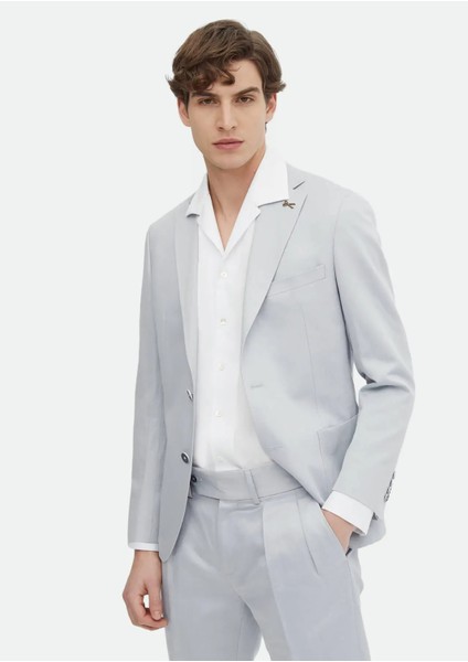 Mavi Düz Zeroweight Slim Fit Pamuk Karışımlı Takım Elbise