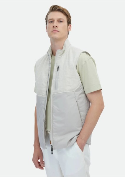 Bej Regular Fit Dik Yaka Casual Dokuma Spor Yelek modelleri