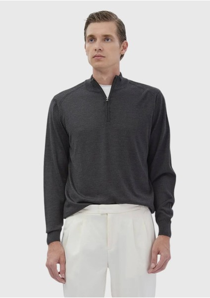 Antrasit Yarım Balıkçı Yaka Düz Örgü Yün Karışımlı Triko Kazak fiyatları