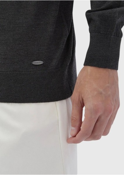 Antrasit Yarım Balıkçı Yaka Düz Örgü Yün Karışımlı Triko Kazak indirimleri