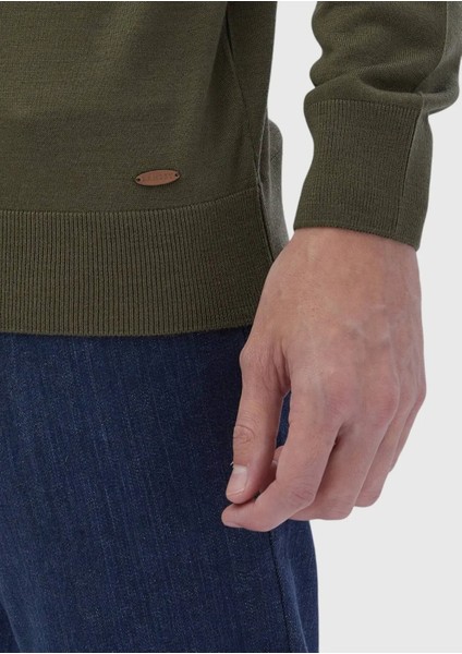 Haki Tam Balıkçı Yaka Düz Örgü Yün Karışımlı Triko Kazak indirimleri