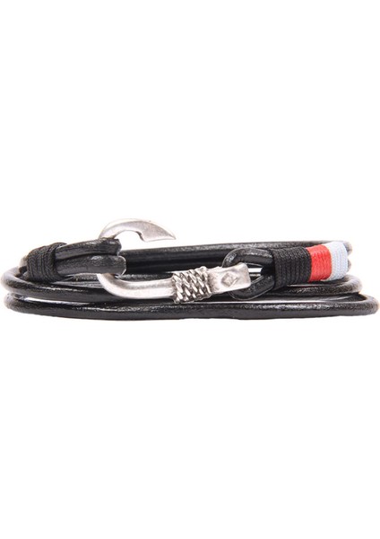 Olta Ucu Figür Deri Sarmal Siyah Unisex Bileklik 2201-2271
