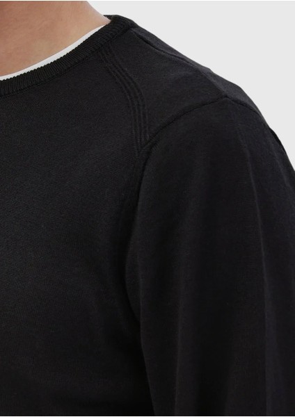 Siyah Bisiklet Yaka Düz Örgü Yün Karışımlı Triko Kazak fırsatları