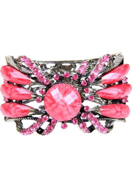 Pembe Taşlı Döküm Metal Kelepçe Model Kadın Bilezik 2681-2696