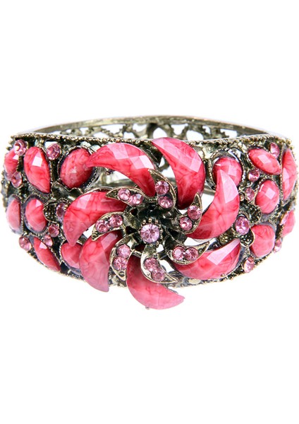 Pembe Taşlı Döküm Metal Çiçek Model Kadın Bilezik 2703-2725
