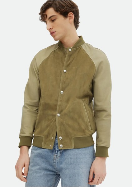 Haki Regular Fit Dik Yaka Casual Süet Deri Mont modelleri