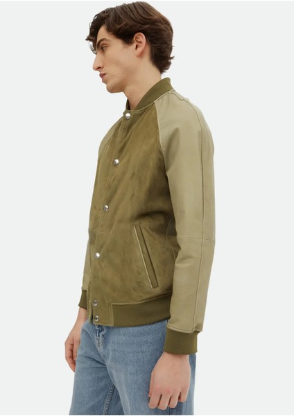 Haki Regular Fit Dik Yaka Casual Süet Deri Mont fırsatları