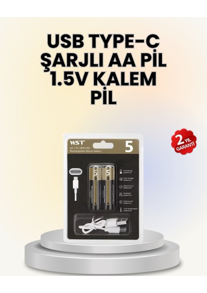 USB Type-C ile Hızlı Şarj Edilebilen Aa Lityum Pil