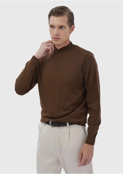 Tarçın Bato Yaka Düz Örgü Yün Karışımlı Triko Kazak