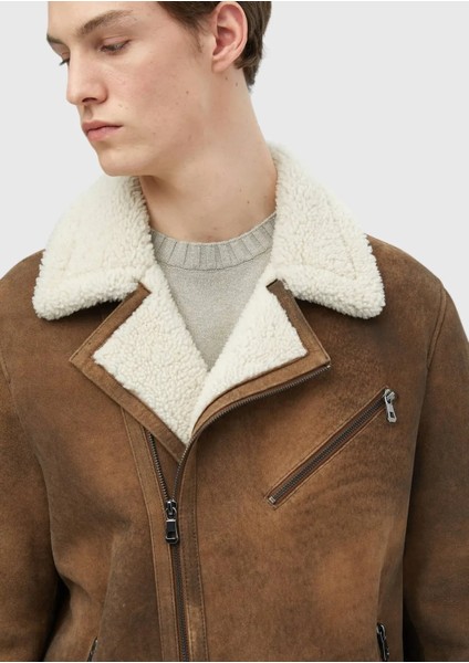 Kahverengi Regular Fit Gömlek Yaka Casual Kürk Deri Mont indirimleri