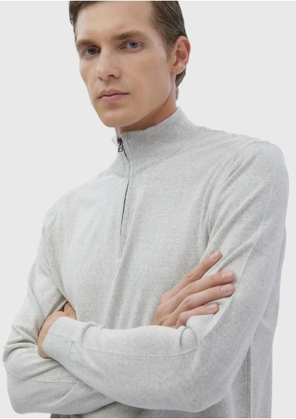 Gri Yarım Balıkçı Yaka Düz Örgü Yün Karışımlı Triko Kazak fırsatları