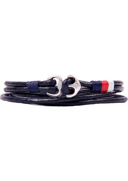 Çapa Figür Deri Sarmal Lacivert Unisex Bileklik 2201-2271
