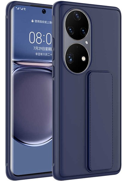 Huawei P50 Pro Kılıf Deri Görünümlü Standlı Renkli Kırılamz Qstand Kapak