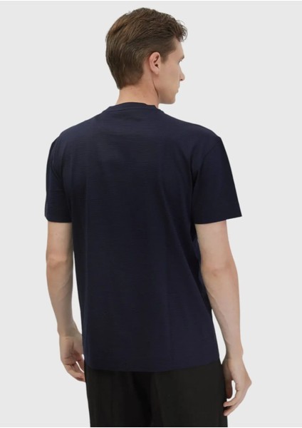 Lacivert Çizgili Bisiklet Yaka %100 Pamuk T-Shirt indirimleri