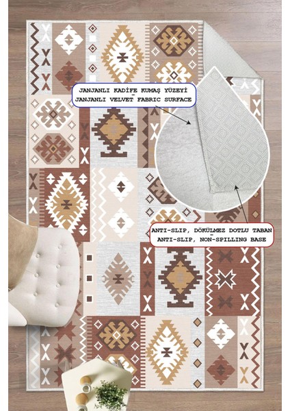 Dijital Baskılı Dekoratif Kaymaz Taban Yıkanabilir Kilim Desen Halı Salon Halısı Yolluk Mutfak Halısı