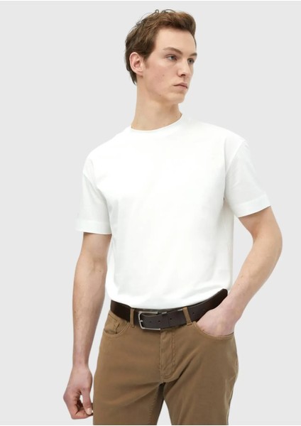 Beyaz Düz Bisiklet Yaka %100 Pamuk T-Shirt