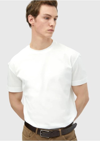 Beyaz Düz Bisiklet Yaka %100 Pamuk T-Shirt fırsatları