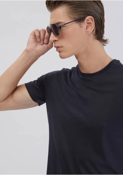 Lacivert Düz Bisiklet Yaka T-Shirt modelleri