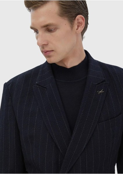Lacivert Çizgili Oversize Fit Pamuk Karışımlı Takım Elbise fırsatları