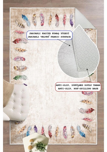 Dijital Baskılı Dekoratif Kaymaz Taban Yıkanabilir Tüy Desen Halı Salon Halısı Yolluk Mutfak Halısı