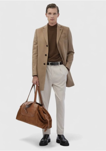 Deve Tüyü Regular Fit Kelebek Yaka Klasik Dokuma Palto