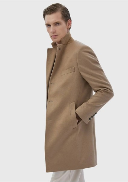 Deve Tüyü Regular Fit Kelebek Yaka Klasik Dokuma Palto modelleri