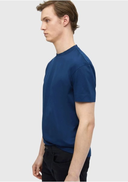 Indigo Düz Bisiklet Yaka %100 Pamuk T-Shirt modelleri