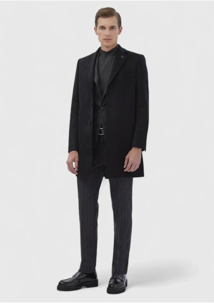 Siyah Regular Fit Kelebek Yaka Klasik Dokuma Palto indirimleri