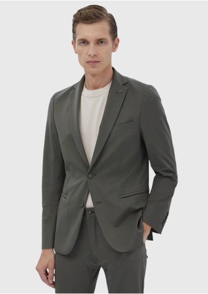 Haki Düz Comfort Fit Örme Takım Elbise fırsatları