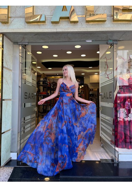 Elbise Uzun Askılı Dıgital Baskılı Yırtmaçlı fiyatları