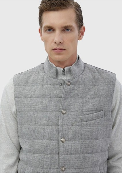 Açık Gri Regular Fit Dik Yaka Casual Dokuma Spor Yelek modelleri