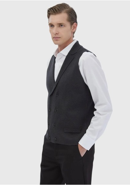 Antrasit Regular Fit Kelebek Yaka Casual Örme Triko Yelek modelleri