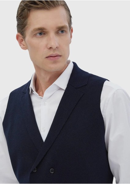 Lacivert Regular Fit Kelebek Yaka Casual Örme Triko Yelek modelleri