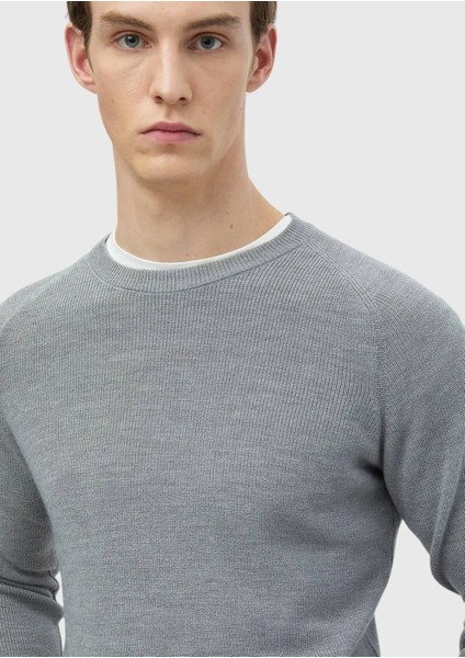 Gri Bisiklet Yaka Jakarlı Yün Karışımlı Triko Kazak fırsatları