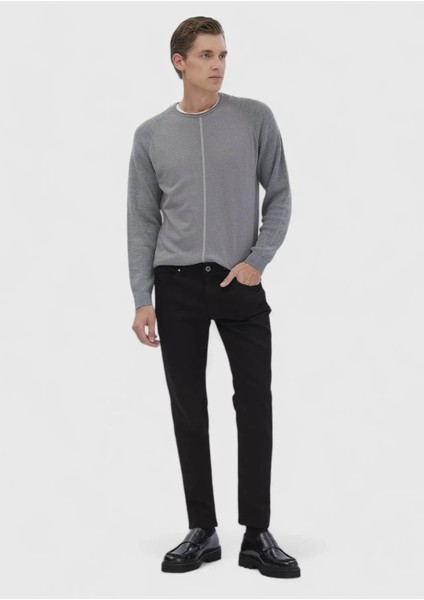 Gri Bisiklet Yaka Jakarlı Yün Karışımlı Triko Kazak fiyatları