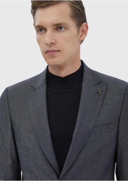 Lacivert Çizgili Zeroweight Slim Fit Yün Karışımlı Takım Elbise fırsatları