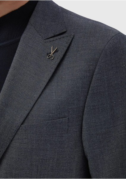 Lacivert Çizgili Zeroweight Slim Fit Yün Karışımlı Takım Elbise indirimleri