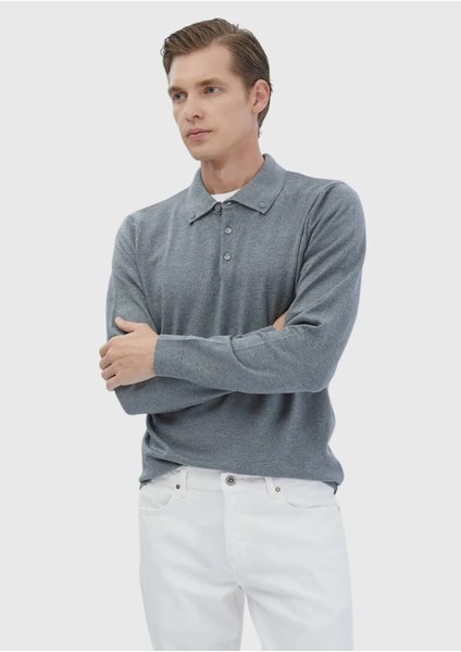 Gri Polo Yaka Düz Örgü Triko Kazak modelleri