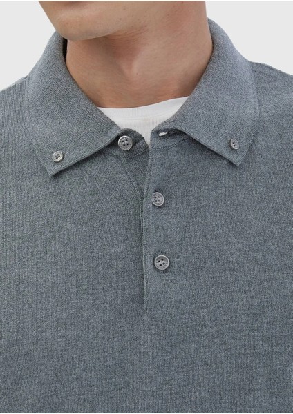 Gri Polo Yaka Düz Örgü Triko Kazak fırsatları