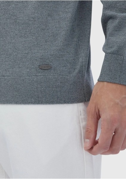 Gri Polo Yaka Düz Örgü Triko Kazak indirimleri