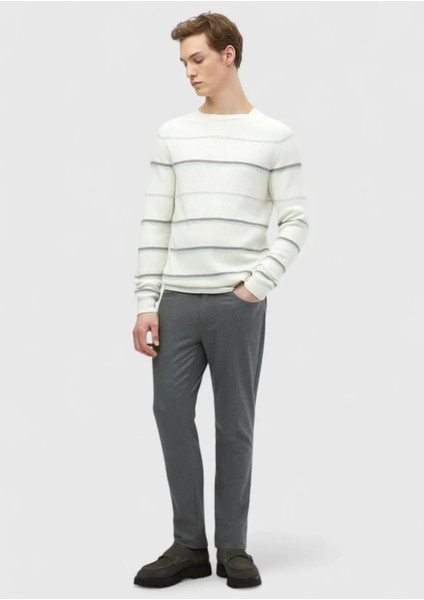 Ekru Bisiklet Yaka Çizgili Yün Karışımlı Triko Kazak fiyatları