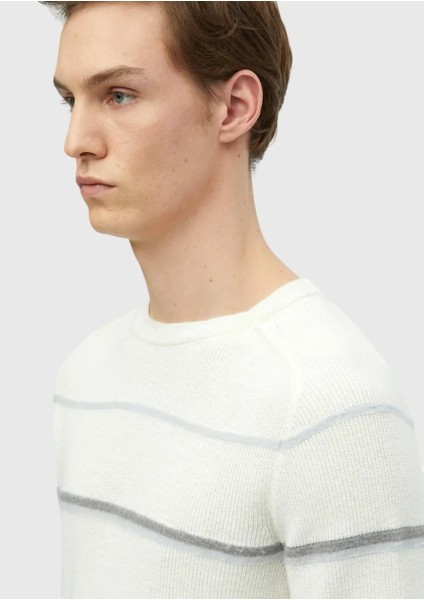 Ekru Bisiklet Yaka Çizgili Yün Karışımlı Triko Kazak fırsatları