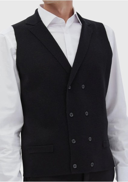 Siyah Regular Fit Kelebek Yaka Casual Örme Triko Yelek modelleri