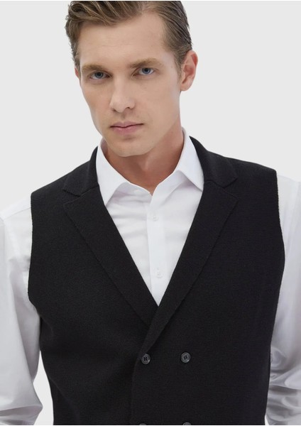 Siyah Regular Fit Kelebek Yaka Casual Örme Triko Yelek fırsatları