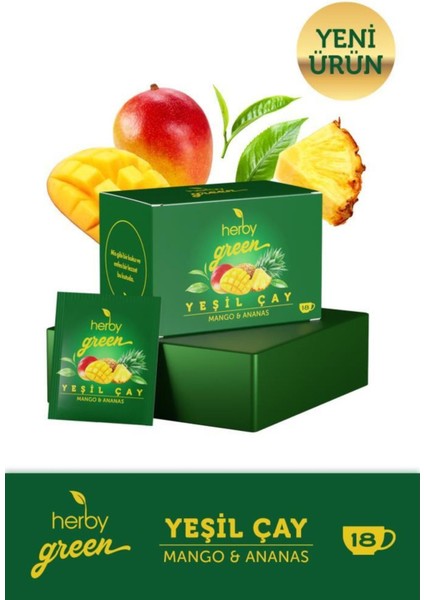 Yeşil Çay Mango ve Ananas Aromalı 20 Poşet Doğal Bitki Çayı Vitamin Mineral Kaynaklı modelleri