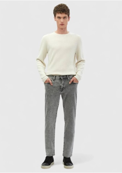 Gri Düz Regular Fit Denim %100 Pamuk Pantolon